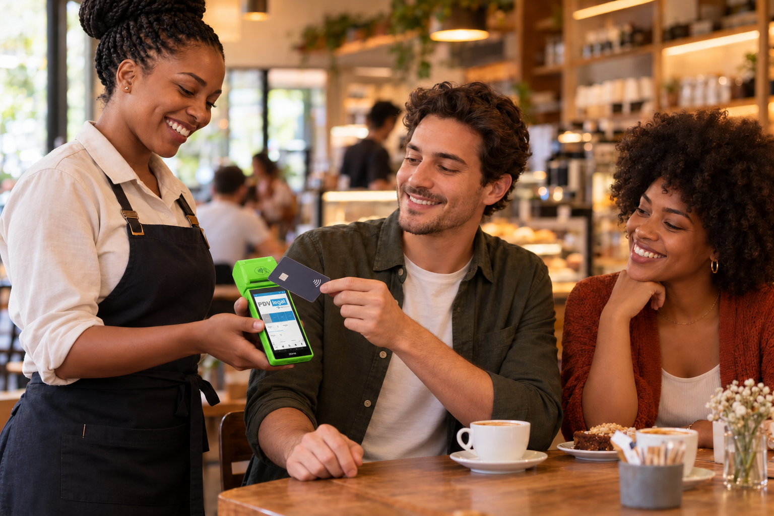 Cliente pagando no atendimento à mesa — imagem contextual enviada