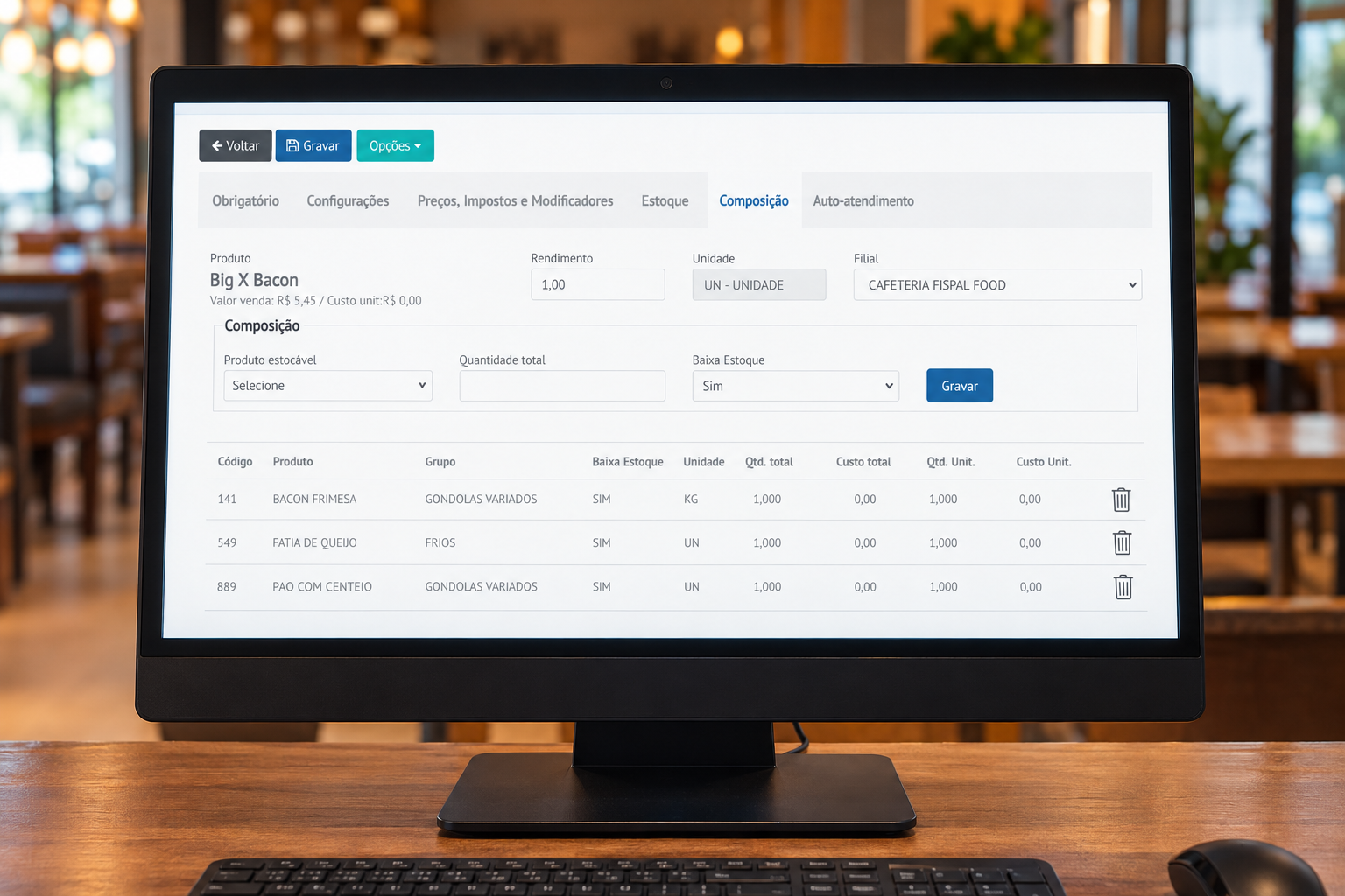 Ficha técnica do produto no monitor